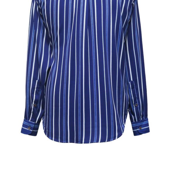 Mens Silky Shirt Button Up Blue White Striped Dress Casual Beach Party Medium - Picture 6 of 6